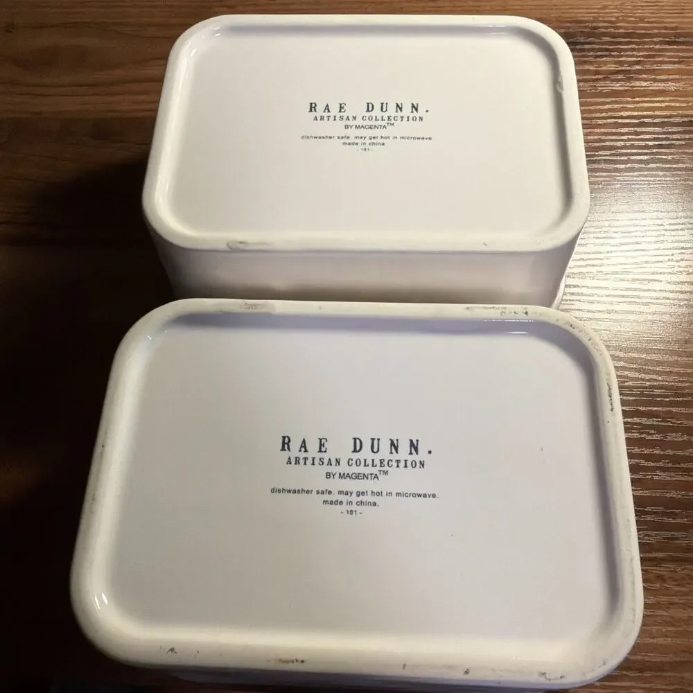 Rae Dunn 2 pieces Lunch & Delish Ceramic Containers Set with Vented Lid